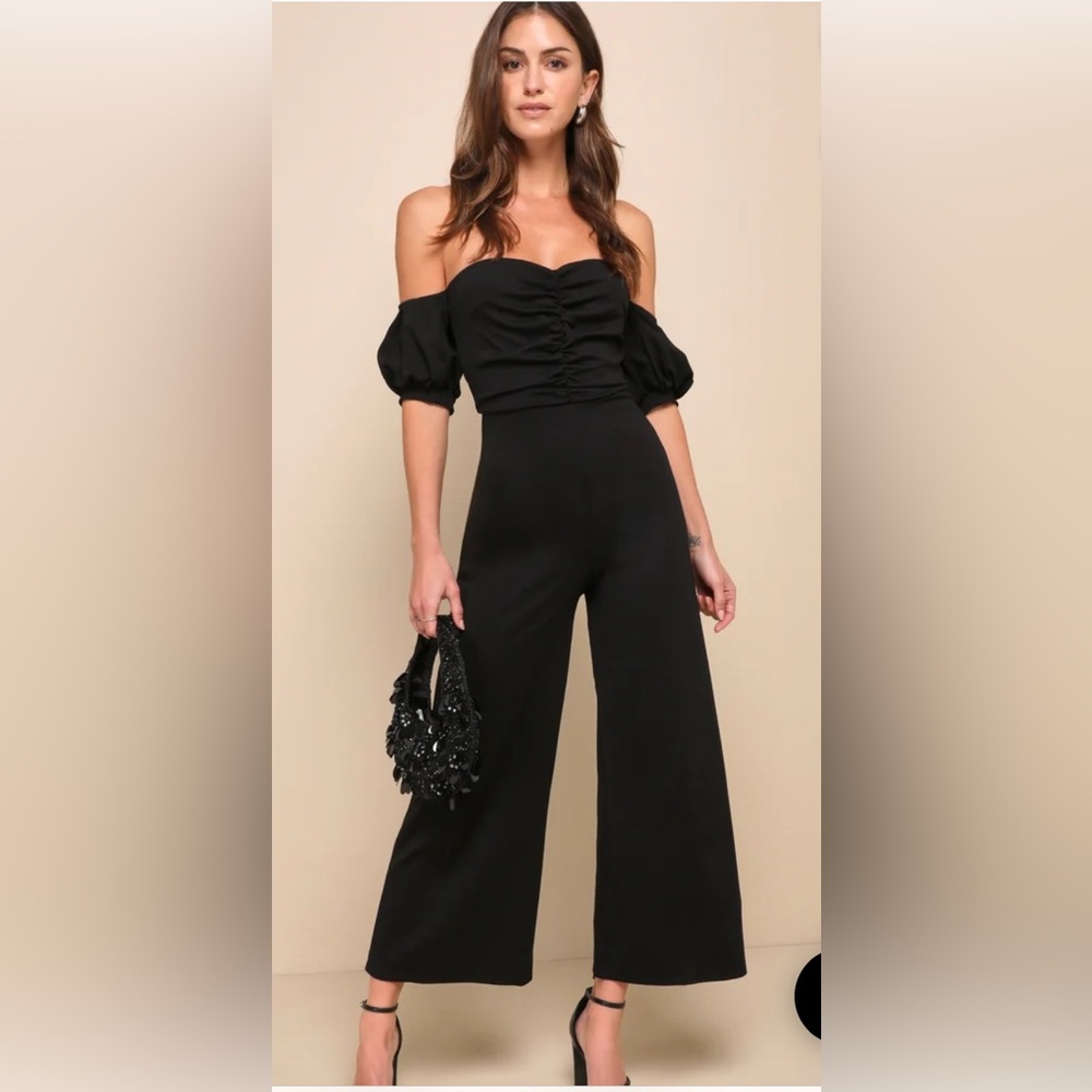Impress Release Black Off-the-Shoulder Puff Sleeve Jumpsuit